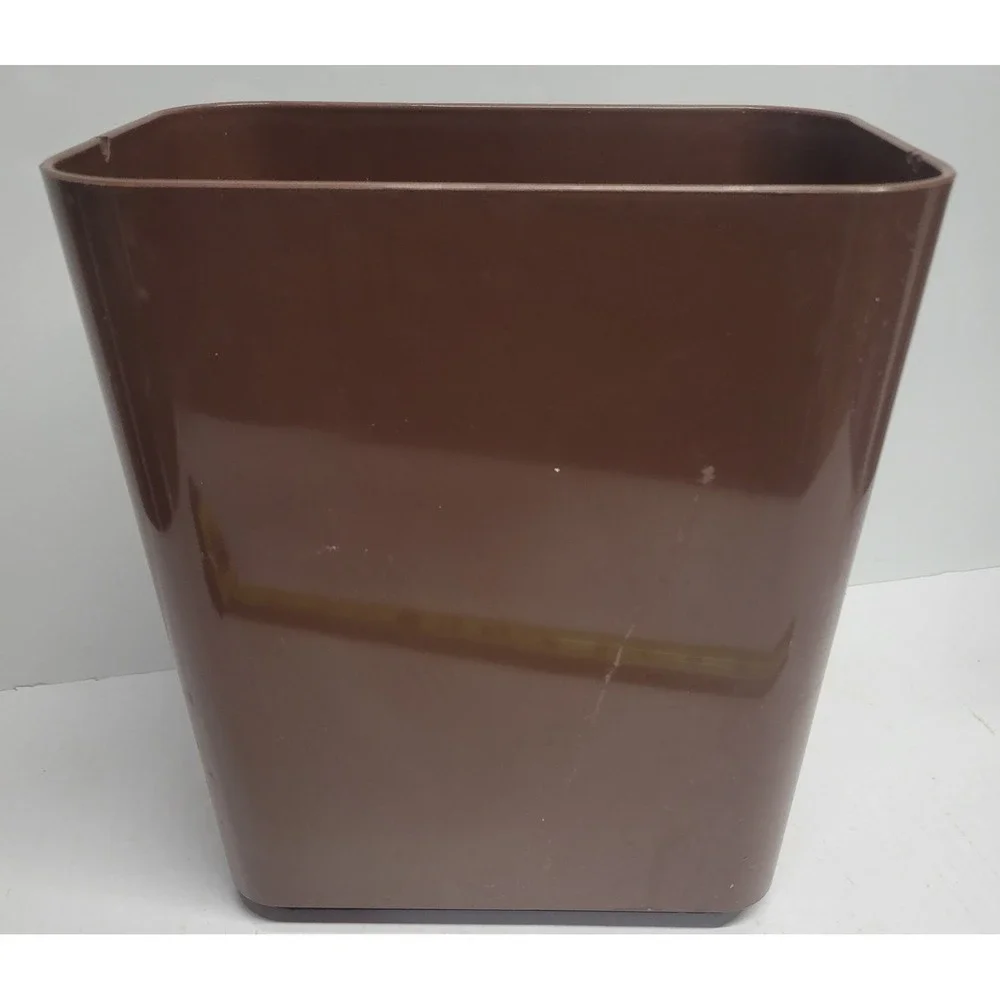 Vintage Brown Plastic Wastebasket with White Butterfly Graphic Small‎ Trash Can